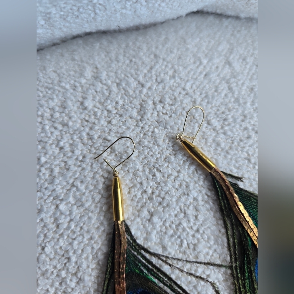OLIVIA WELLES, Peacock Feather Dangle Earrings - Picture 4 of 5